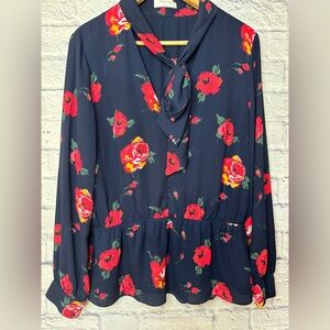 Babaton Navy Rose Print Blouse
